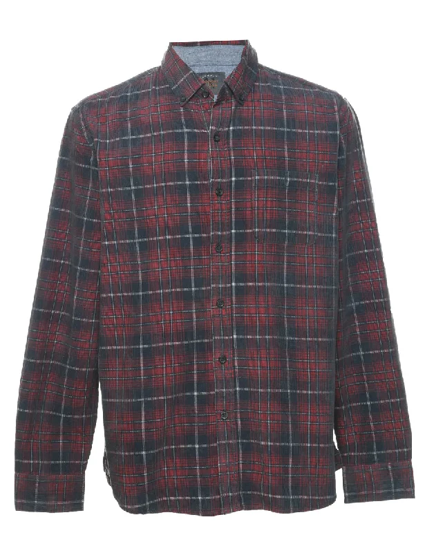 Dark Grey Corduroy Checked Shirt - L Cozy Warm Stylish