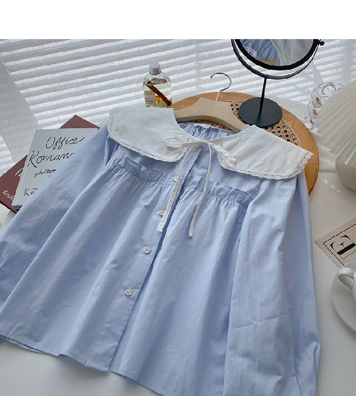 Design sense niche shirt doll collar detachable  6295 Polka Dot Checkered Tartan