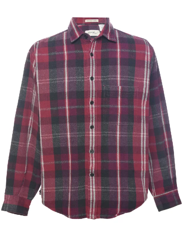 Eddie Bauer Checked Shirt - L Notch Collar Peter Pan Collar Cowl Neck