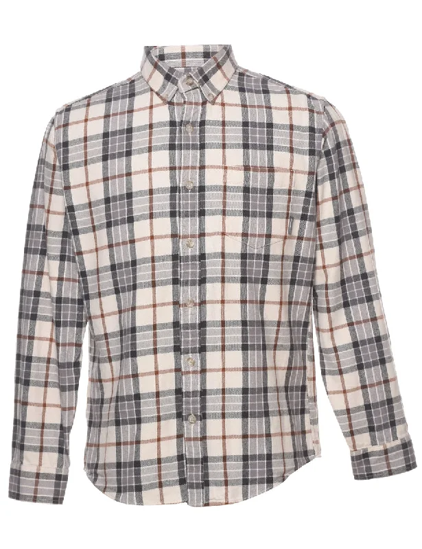 Eddie Bauer Checked Shirt - M Denim Fabric Leather Fabric Suede Fabric