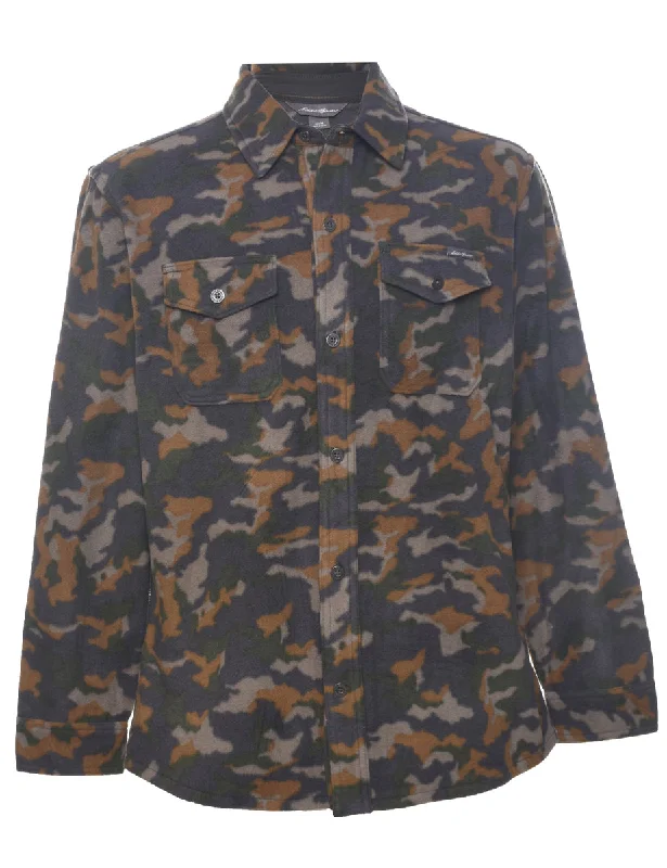 Eddie Bauer Military Fleece Shirt - M Rayon Fabric Velvet Fabric Corduroy Fabric