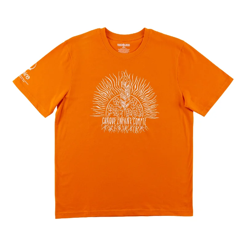 "Chaque Enfant Compte" Adult Unisex National Day of Truth and Reconciliation French Orange T-Shirt Collared Crew Neck Turtle Neck