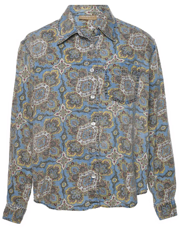 Floral Shirt - S Mesh Canvas Denim