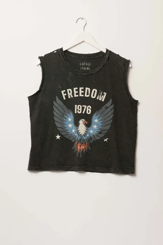 Freedom 1976 Sleeveless Graphic Tee Basic T-Shirt Crew Neck Short Sleeve