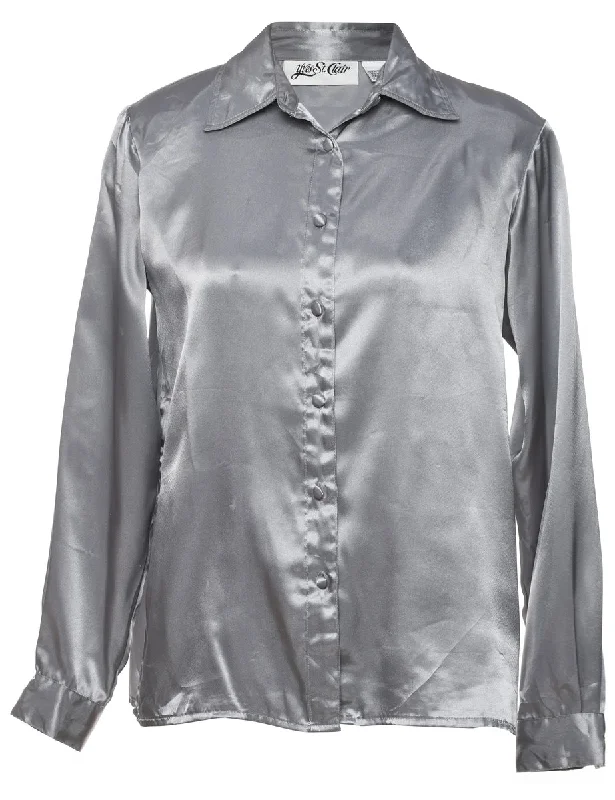 Grey Satin Evening Shirt - M Handmade Hand-knitted Hand-woven