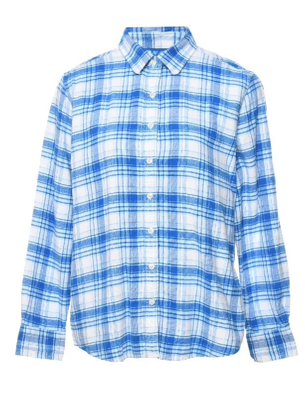 Land's End Checked Shirt - L Plaid T-Shirt Polka Dot Checkered
