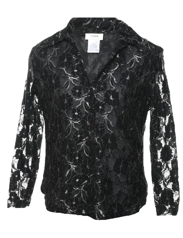 Laura Floral Print Lace Shirt - M Terry Blend Velvet Blend Canvas Blend