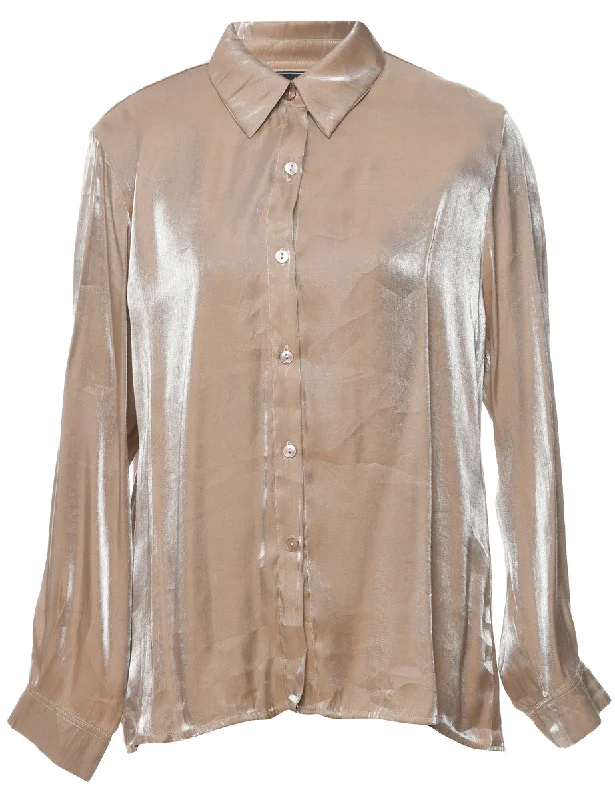 Light Brown Satin Evening Shirt - L Seamless Knitted Crochet