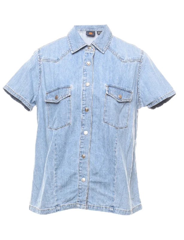 Light Wash Denim Shirt - L Notch Collar Peter Pan Collar Cowl Neck