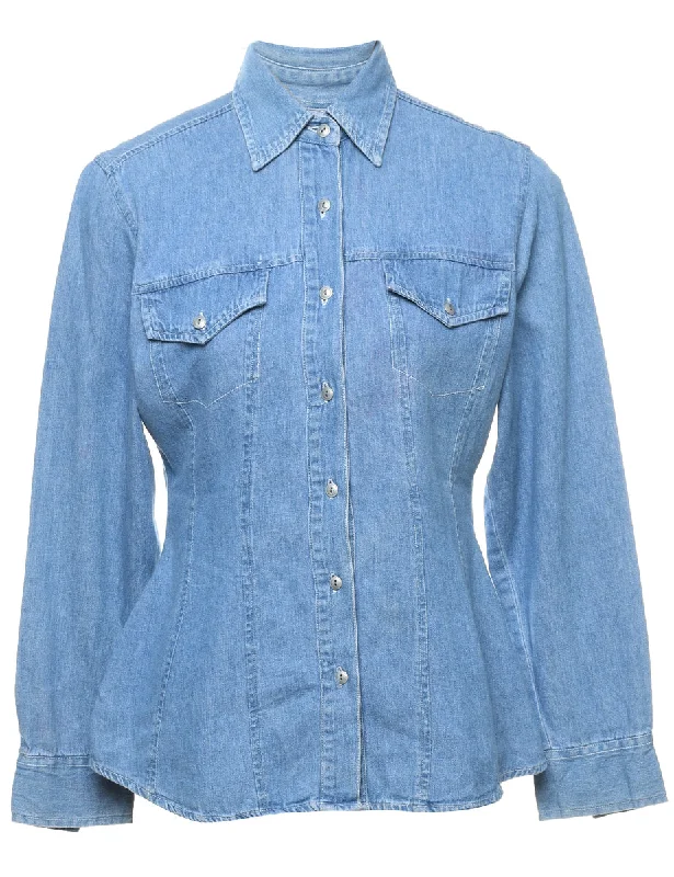 Light Wash Denim Shirt - M Chenille Fabric Brocade Fabric Lace Fabric
