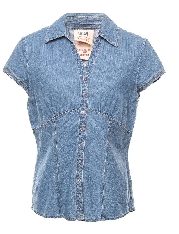 Light Wash Denim Shirt - S Basic T-Shirt Crew Neck Short Sleeve