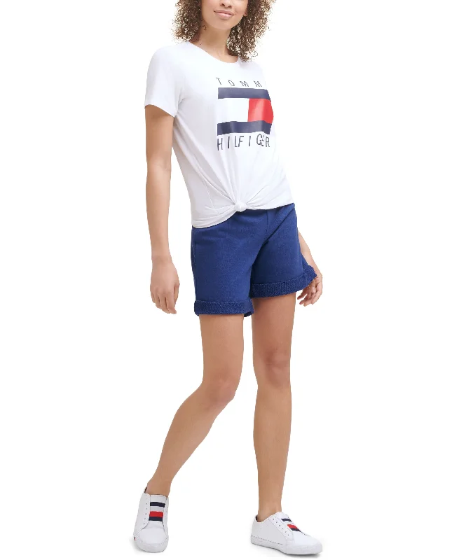 Logo Knot-Front T-Shirt Real Fur Shearling Chenille