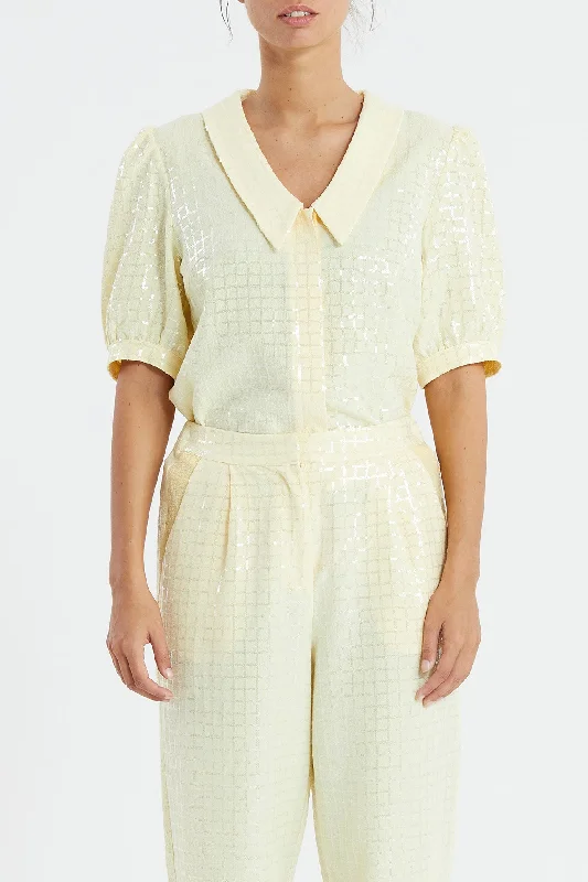 Lollys Laundry Yellow Sequin Zelda Shirt Real Fur Shearling Chenille