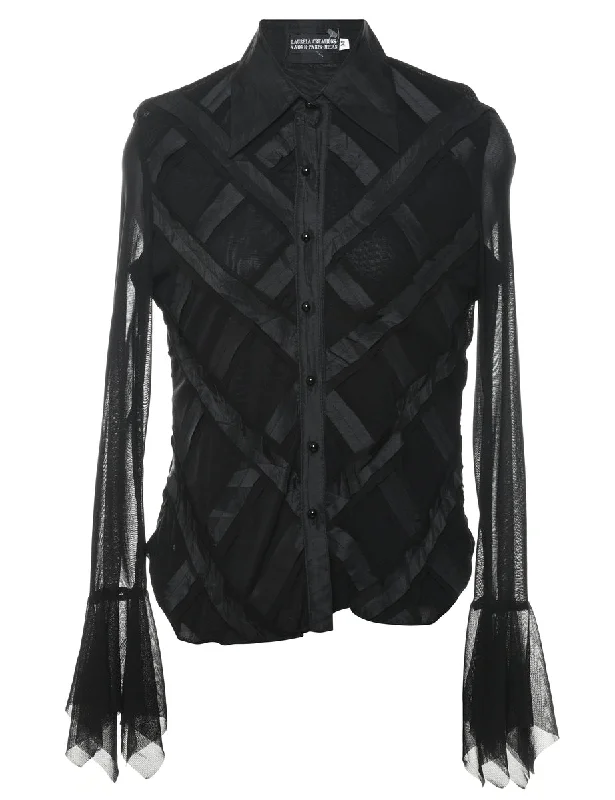 Long Sleeved Y2K Black Shirt - M Spandex Blend Rayon Blend Denim Blend