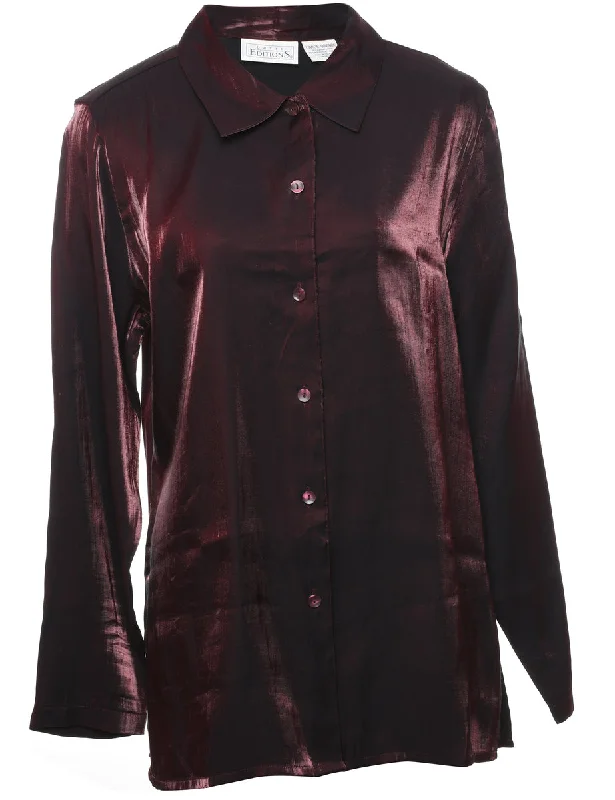 Maroon Evening Shirt - L Notch Collar Peter Pan Collar Cowl Neck