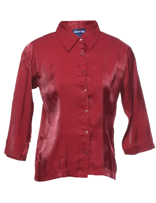 Maroon Evening Shirt - M Welt Pockets Slit Pockets Flap Pockets