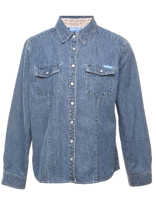 Medium Wash Denim Shirt - M Front Pockets Side Pockets Patch Pockets