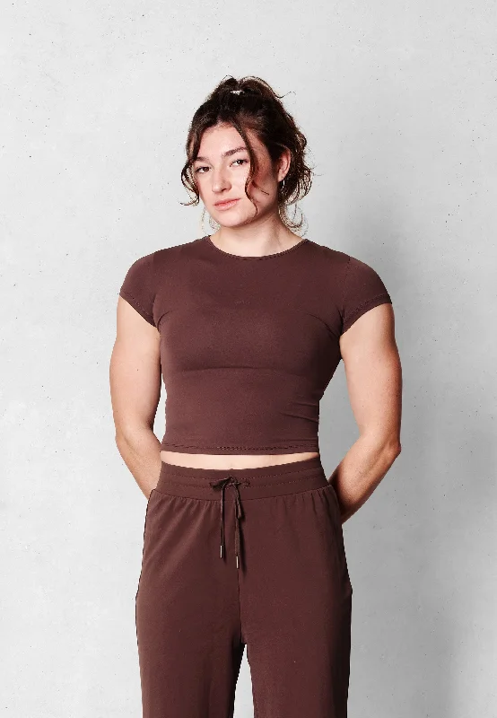 Mid Tee - Soft Parisian Brown Solid Color Striped Floral