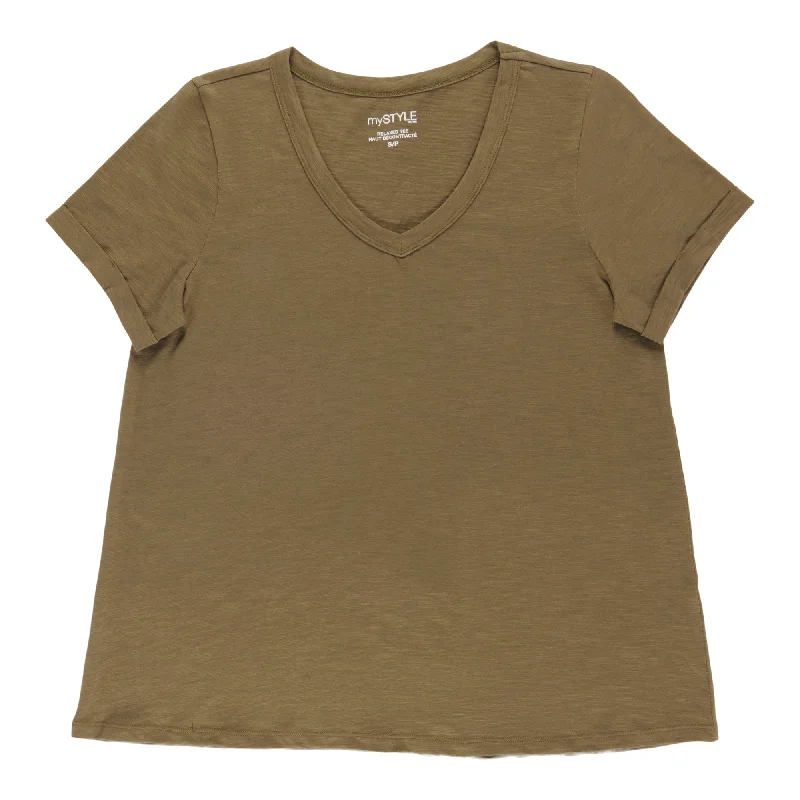 mySTYLE Women's Relaxed V-Neck Slub T-Shirt Nylon Fabric Polyester Fabric Spandex Fabric
