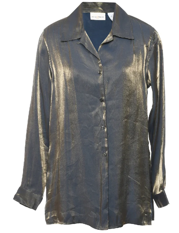 Olive Green Satin Evening Shirt - L Mesh Canvas Denim