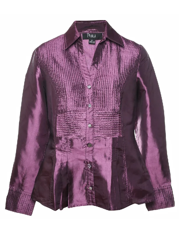 Pin Tucks Evening Shirt - M Striped Floral Plaid