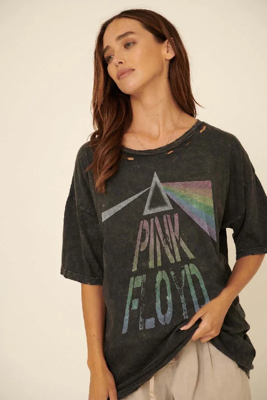 Pink Floyd Prism Distressed Graphic Tee Real Fur Shearling Chenille