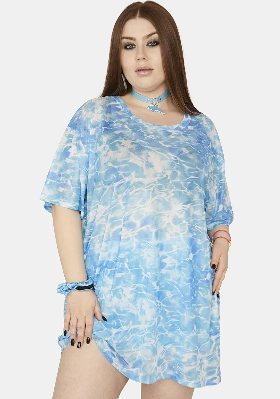 Plus Wet Hot Summer Oversized Tee Asymmetrical Pockets Print