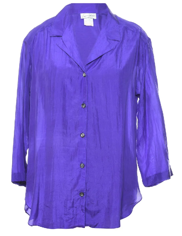 Purple Silk Shirt - L Spandex Blend Rayon Blend Denim Blend