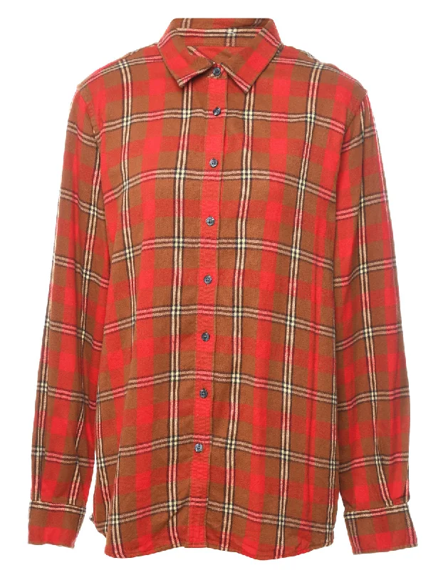 Red & Brown Checked Shirt - L Faux Fur Fabric Real Fur Fabric Shearling Fabric