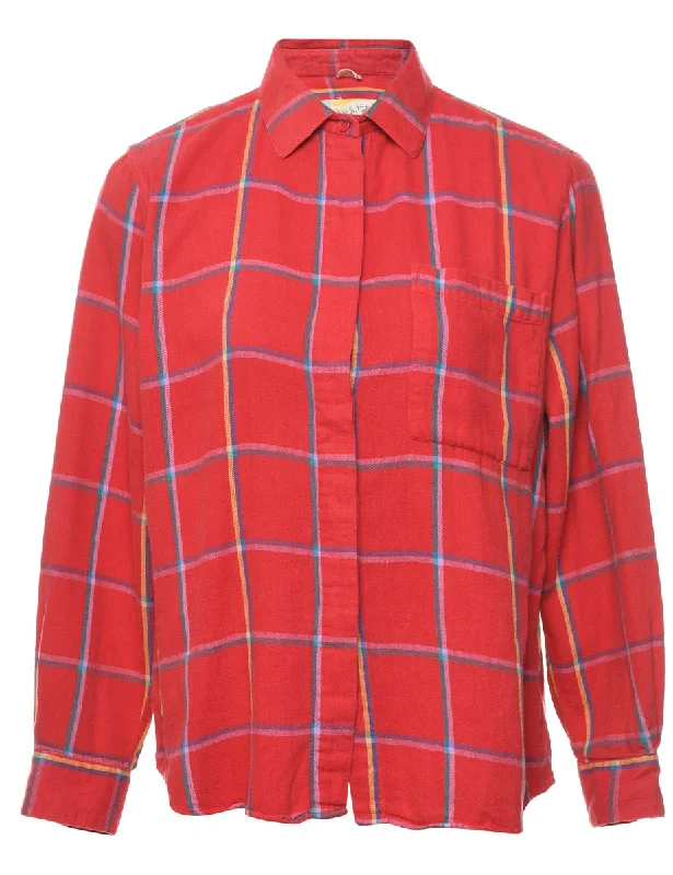 Red Checked Shirt - M Fitted T-Shirt Seamless Stretchy