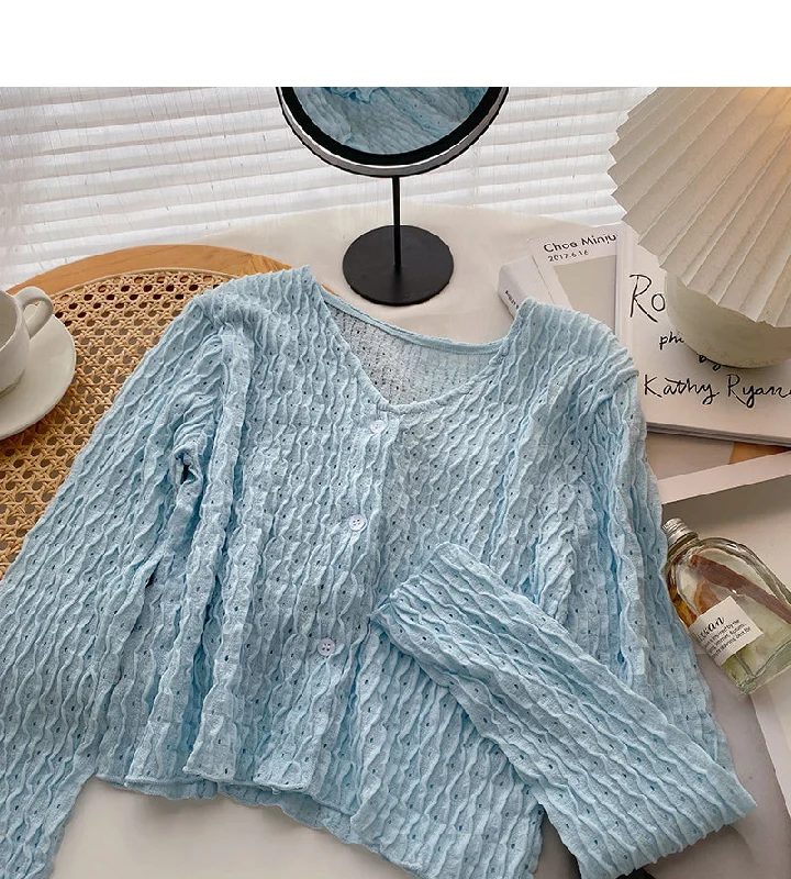 Slim and slim pleated top trendy and niche V-neck shirt female  6312 Asymmetrical Pockets Print