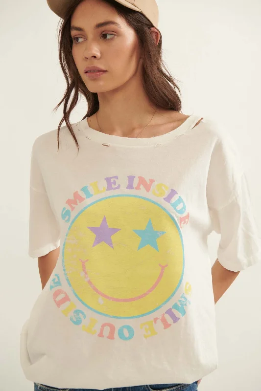 Smile Inside and Out Smiley Face Graphic Tee Faux Fur Fabric Real Fur Fabric Shearling Fabric