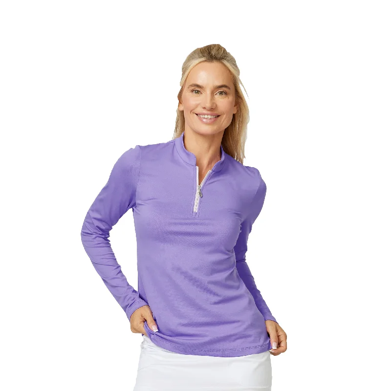 Sofibella  Womens 1/4 Zip Golf Shirt Mesh Blend Leather Blend Suede Blend