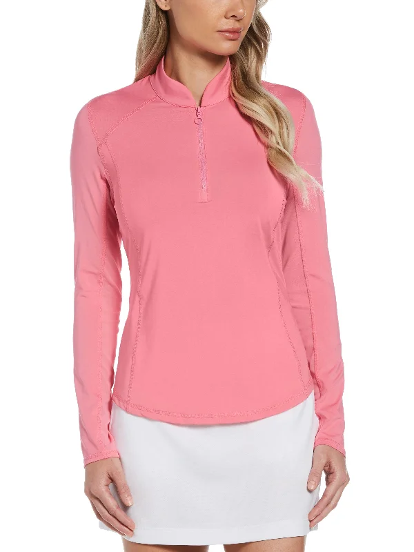 Women's Sun Protection Golf Shirt with Under Sleeve Mesh Panel V-Neck T-Shirt Long Sleeve Cotton
