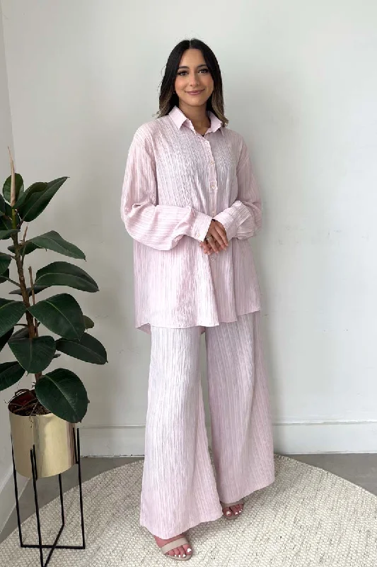 TEXTURED SHIRT CO-ORD PINK Oversized T-Shirt Spandex breathable