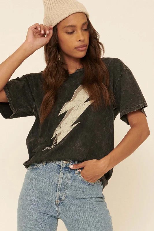 Thunder Rolls Vintage-Wash Studded Graphic Tee Zippered Front Buttoned Front Snap Front