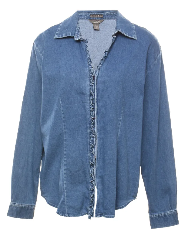 Van Heusen Denim Shirt - M Zippered Front Buttoned Front Snap Front