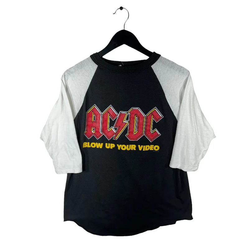 Vintage AC/DC "Blow Up Your Video" World Tour Raglan 3/4 Sleeve Tee 1988 Boxy Fit Fitted Loose