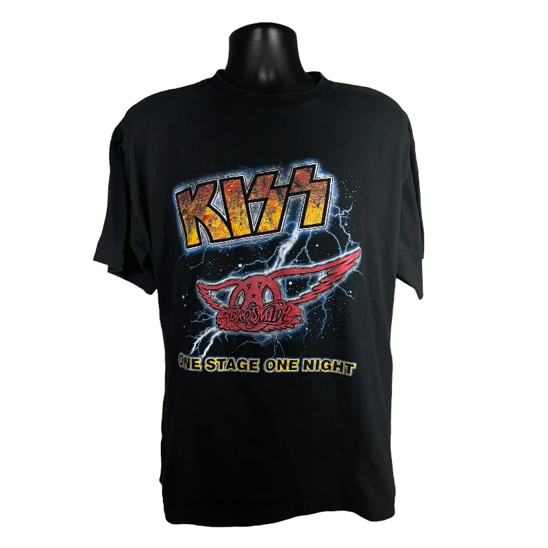 Vintage Kiss & Aerosmith "One Stage One Night" Tour Tee 90s Anti-Pilling Machine Wash Handmade