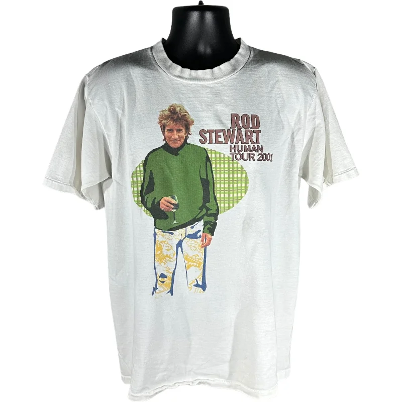 Vintage Rod Stewart "Human Tour" Band Tee Thin T-Shirt Open Front Quick Dry