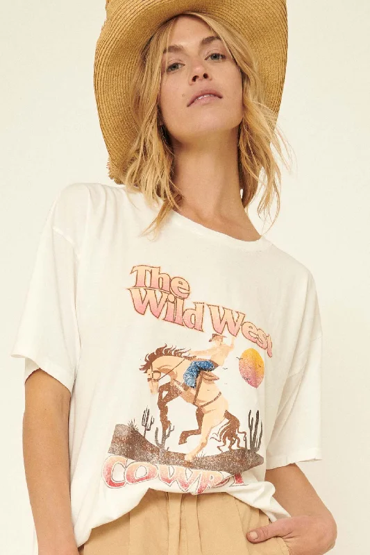 Wild West Cowboy Oversize Graphic Tee Chenille Brocade Lace