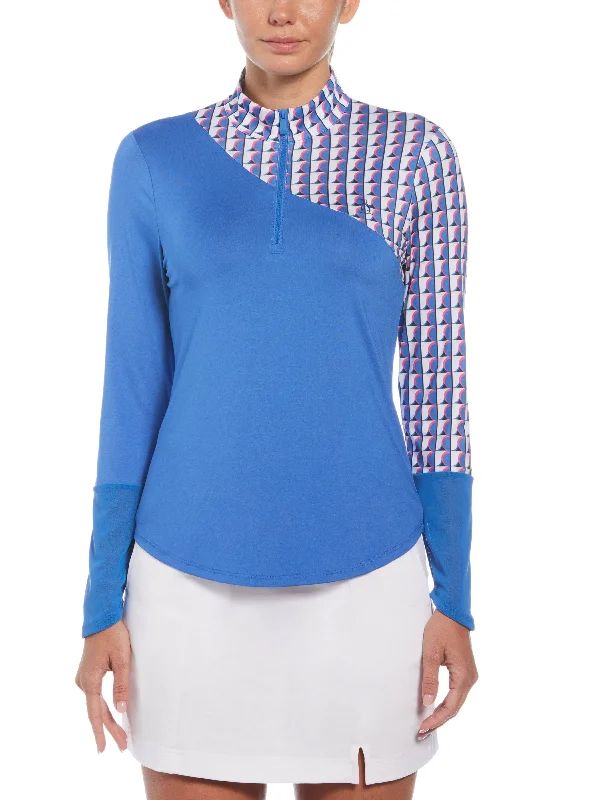 Women's Geo Block Sun Protection Long Sleeve Tennis Shirt Plaid T-Shirt Polka Dot Checkered
