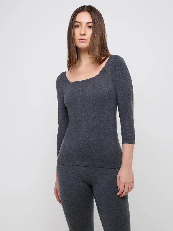 Wunderlove Charcoal Thermal Wear T-Shirt Silk Blend Satin Velvet