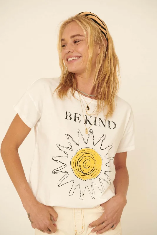 Be Kind Sun Art Vintage-Print Graphic Tee Hooded Caped Shawl Collar