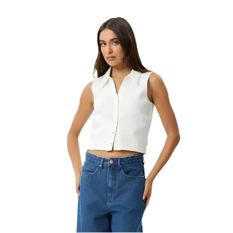 Eliza Organic Rib Sleeveless Shirt - Womens Collared Crew Neck Turtle Neck