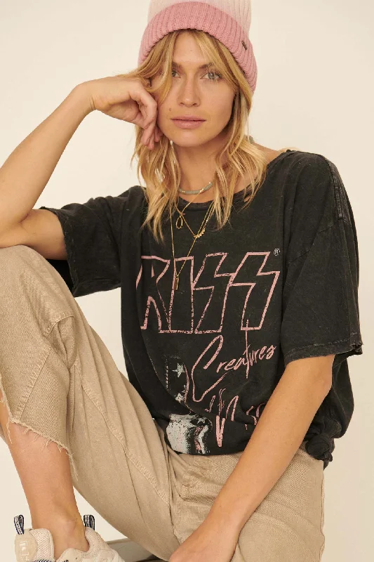 KISS Creatures of the Night Distressed Graphic Tee Layered Multi-layer Single Layer