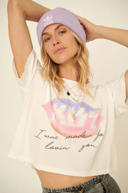 KISS Made for Lovin' You Cropped Graphic Tee Welt Pockets Slit Pockets