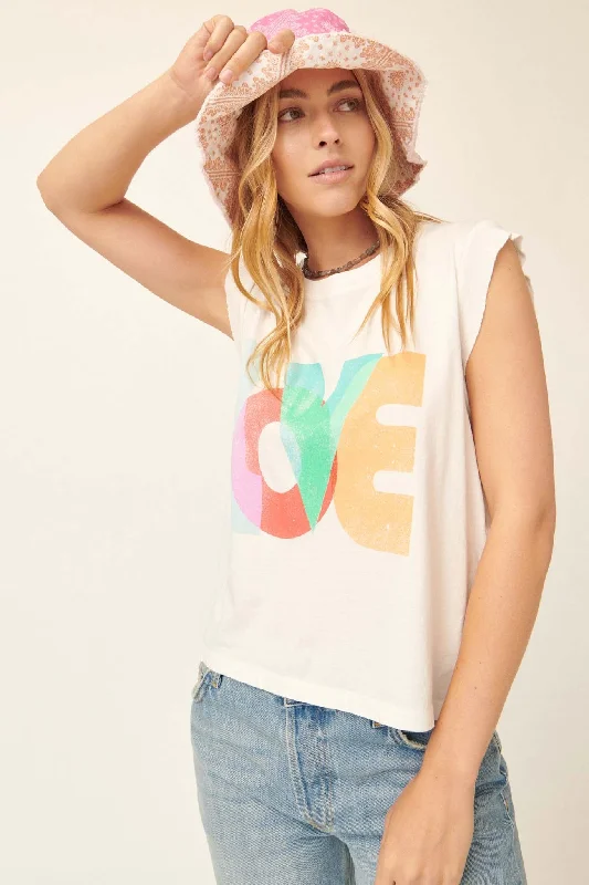 Love Vintage-Print Sleeveless Graphic Tee Oversized T-Shirt Spandex breathable