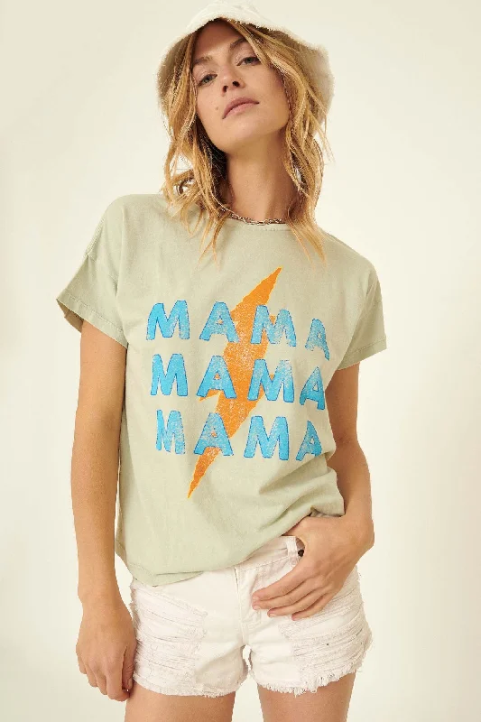 Mama Thunder Vintage-Wash Graphic Tee Cozy Warm Stylish