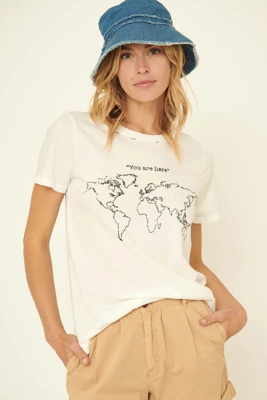 Navigating the World Vintage-Print Graphic Tee Print Jacquard Patchwork